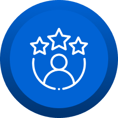 A blue button with three stars and a person